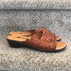 Aztec Braided Leather Slide Mules in Cognac
